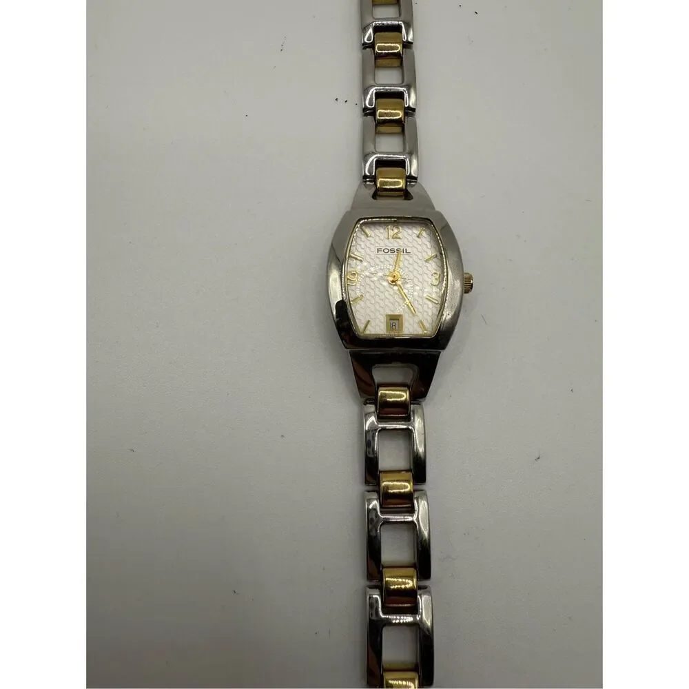 Fossil F2 Silver Tone Oval FaceCase Link Bracelet Band Watch Stainless Steel